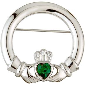 Claddagh Brooch Rhodium Plating & Crystals Pin Irish Made