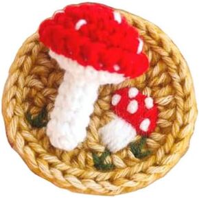 KAWADU Crochet Pin Badge Crochet Handmade Mushroom Brooch Cute Knitted Lapel Pin Crafts Gift, Red