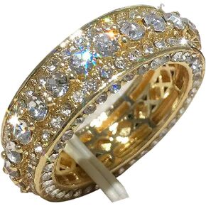 SHENRAN 18K Gold Plated Hip Hop Rings,Titanium Stainless Steel High Polished Iced Out full Premium Diamond CZ Bling Punky Ring for Mens Womens