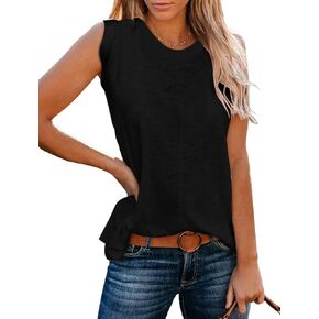 Famulily Casual Sleeveless Crewneck Tanks for Women Summer Loose Tank Tops Solid Color Basic Tunic Top