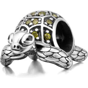 Sea Turtle Charm 925 Sterling Silver Beads fit for DIY Charm Bracelet & Necklace (Sshining Olive Green)