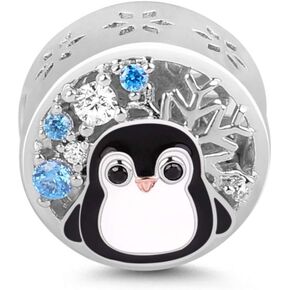 Gnoce Penguin Figure Charm Bead 925 Sterling Silver "Winter is Coming" Charm with Shining CZs Fit for Bracelet/Necklace Christmas Charm Gifts for Wife Daughter