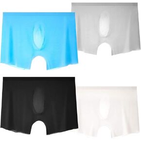 Uneihoiz Men's Silky Ultra Soft Tagless 4-Pack Translucent Sexy Boxer Briefs