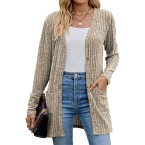 سترة صوفية موضة خريف 2023 للسيدات من Koscacy خفيفة الوزن ومفتوحة من الأمام سترات طويلة غير رسمية مع جيوب in Kuwait