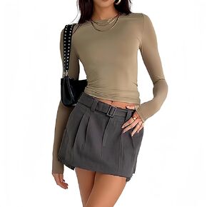 Womens Sexy Basic T Shirts Tops, Long Sleeve Crewneck Slim Fit Going Out Tight Trendy Tees Crop Top Blouses.
