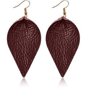 Bohemian Lightweight Genuine Real Leather Geometric Drop Statement Earrings - Petal Leaf Feather, Teardrop Dangles