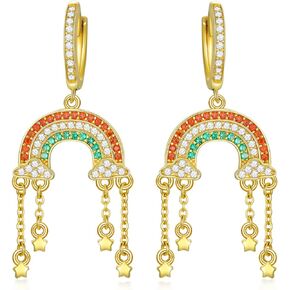 Sterling Silver Hoop Earrings Butterfly/Frog/Squirrel/Cow/Dragonfly/Bee/Daisy/Evil Eye/Rainbow/Pineapple Dangle Drop Earrings Jewelry Gifts for Women Girls