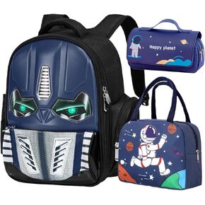 Kids Backpack for School, Boys Backpack with Lunch Bag and Pencil Case, Robot Backpack for Boys, Mochila Para Niños