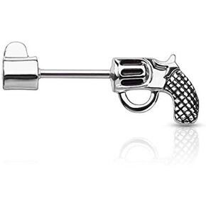 Covet Jewelry Revolver Pistol Surgical Steel Barbell Nipple Rings