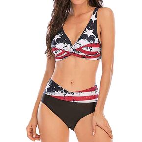Lu's Chic Women's 2 Piece Swimsuit Bathing Suit Bikini V Neck Swimwear Mid Waisted Pad Shirred