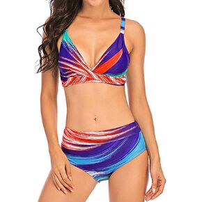 Lu's Chic Women's 2 Piece Swimsuit Bathing Suit Bikini V Neck Swimwear Mid Waisted Pad Shirred