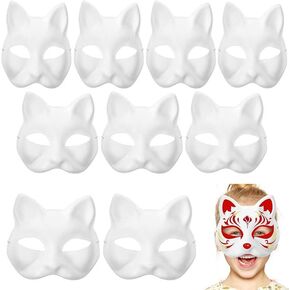 Cat Masks DIY White Paper Blank Hand Painted Face Masks for Women, Men and Kid Halloween Masquerade Mask Cosplay