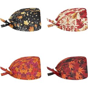 Belidome Bouffant Scrub Caps Women Long Hair Head Covering 4 Pack Back Tie Scrub Hats