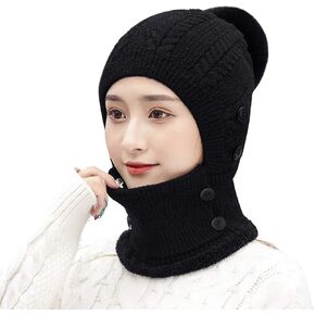 3 In 1 Winter Knitted Beanie Hat Face Neck Warmer Set for Women Girls Fleece Lining Ski Caps with Pompom
