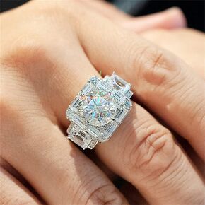 Men's Luxurious Full Diamond Ring for Men Jewelry Mens Wedding Engagement Rings 18K White Gold Cubic Zirconia 925 Sterling Silver Eternity Ring Band W.10 (US Code 12)