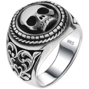 Solid 925 Sterling Silver Band Retro Gothic Biker Skull Luxury Men's Ring