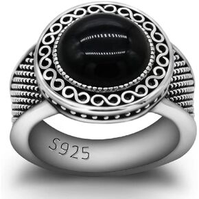 S925 sterling silver agate silver male ring, hand carved black agate gem silver ring, gift for him, minimalist daily wear silver ring Türkiye style 7-13