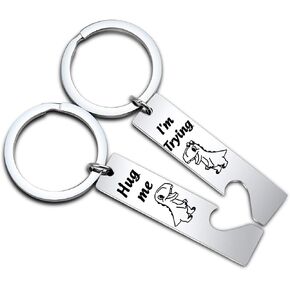 Dinosaur Couple Gift Dinosaur Puzzle Keychain Set Dino Fans Gift BFF T Rex Dinosaur Gift (Hug me I'm Trying set)