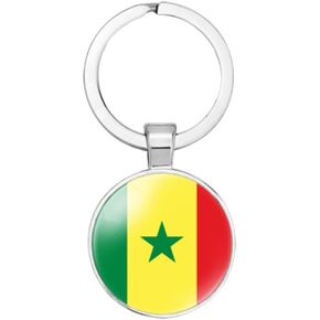 vmcoatdu Senegal National Flag Key Chain Keyring Gift Men Women Keychain Stainless Steel and Inlaid Glass Materials