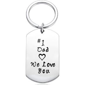 Birthday Fathers Day Gift for Dad Engraved Keychain Gifts from Daughter Son Wife, Cute Dad Gifts - #1 Dad We Love You Keyring, Mini Dad Father Daddy Key Chain Rings