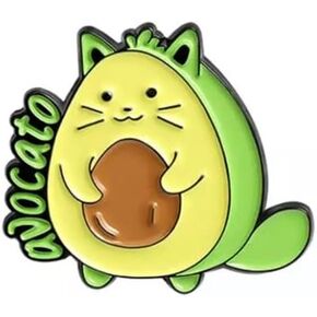 Avocado Cat Pin Brooch, Avocado Pin, Cat Shaped Avocado Pin, Word Written Avocato, 1.1 Inches Tall and 1.2 Inches Wide, Cute Tac Pin, Lapel Pin