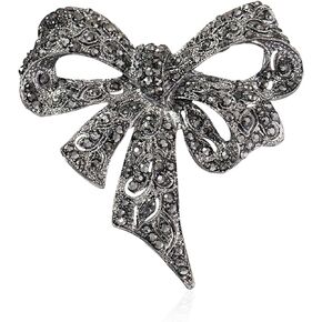 Black Color Rhinestone Bow Brooches for Women Large Bowknot Brooch Pin Vintage Jewelry Winter Accessories