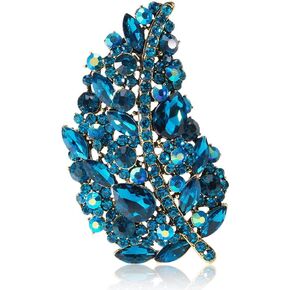 Women's Austrian Crystal Wedding Big Large Flower Leaf Bouquet Brooch Pin Gold Tone