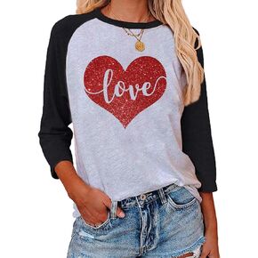Valentines Day Shirts Women Cute Glitter Heart Shirt Casual Valentines Shirts for Women Long Sleeve Graphic Tees Tops