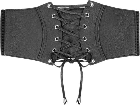 Hariendny Black Corset Waist Belt for Women, Wide Elastic Lace-up Tied Waist Belt for Dress, Tied Corset Elastic Waist Belt in Saudi Arabia