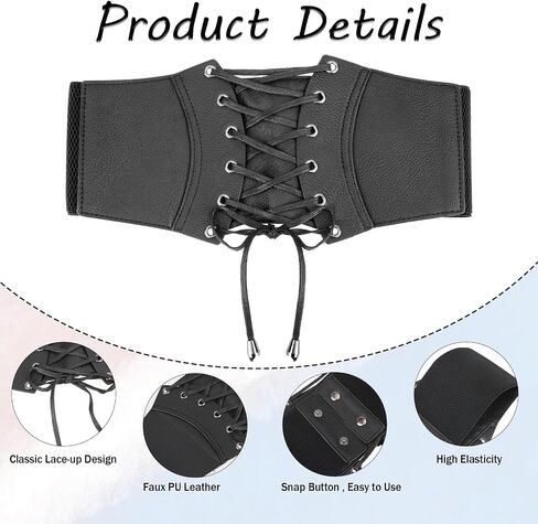 Hariendny Black Corset Waist Belt for Women, Wide Elastic Lace-up Tied Waist Belt for Dress, Tied Corset Elastic Waist Belt in Saudi Arabia