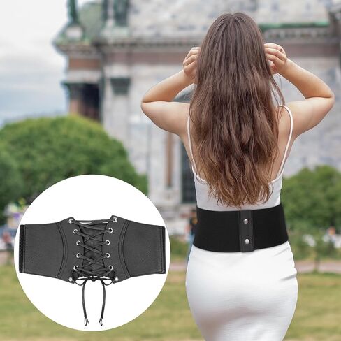 Hariendny Black Corset Waist Belt for Women, Wide Elastic Lace-up Tied Waist Belt for Dress, Tied Corset Elastic Waist Belt in Saudi Arabia