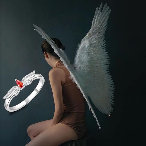 Angel Wings Rings 925 Sterling Silver - Feather Rings Jewelry for Women Girls in Kuwait
