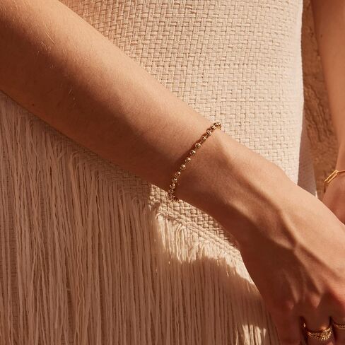 Valloey Rover Dainty Gold Link Chain سوار للنساء 14K مطلية بالذهب بسيطة حساسة حبة الكوبية ربط سوار اليدوية الحد الأدنى المجوهرات in Kuwait