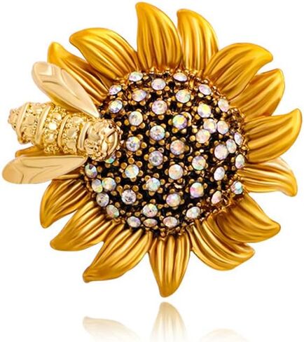 Rhinestone Sunflower Bee Brooch Pin Charm Daisy Flower Enamel Brooch Vintage Yellow Sunflower Multipurpose Brooch Necklace Coat Collar Brooch for Women Girls in Saudi Arabia