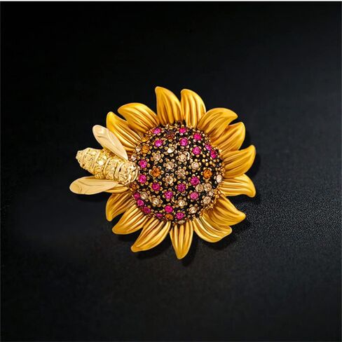 Rhinestone Sunflower Bee Brooch Pin Charm Daisy Flower Enamel Brooch Vintage Yellow Sunflower Multipurpose Brooch Necklace Coat Collar Brooch for Women Girls in Saudi Arabia