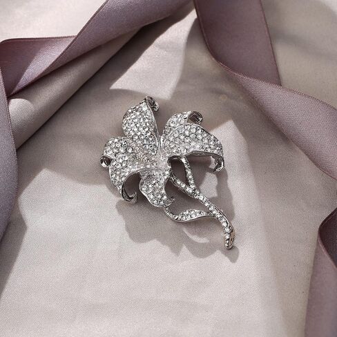 EVER FAITH Wedding Rhinestone Crystal Orchid Brooch Pin, Vintage Inspired Flower Teardrop Brooch for Women in Saudi Arabia