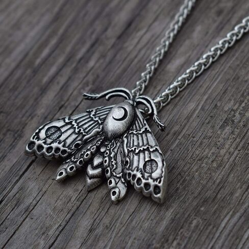 Death Head Moth Pendant Necklace Wicca Jewelry Goth Moth And The Moon in Saudi Arabia