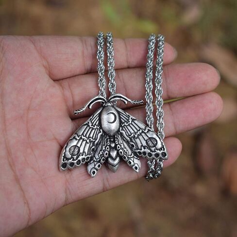 Death Head Moth Pendant Necklace Wicca Jewelry Goth Moth And The Moon in Saudi Arabia