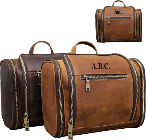 Hanging Toiletry Bag,Personalized Genuine Leather Shaving & Dopp Kit Bag for Men & Women,Travel Organizer for Toiletries,Best Man Gift,Wedding Gifts (Brown) in Saudi Arabia