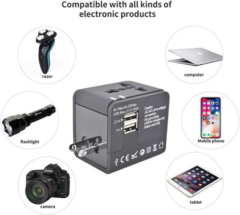 محول طاقة عالمي، محول قابس دولي مع منفذي USB PD 30 وات شحن سريع (1 USB 1 نوع C) الكل في واحد محول قابس تيار متردد عالمي لشاحن الحائط الدولي، للولايات المتحدة الأمريكية والاتحاد الأوروبي والمملكة المتحدة وأستراليا in Kuwait