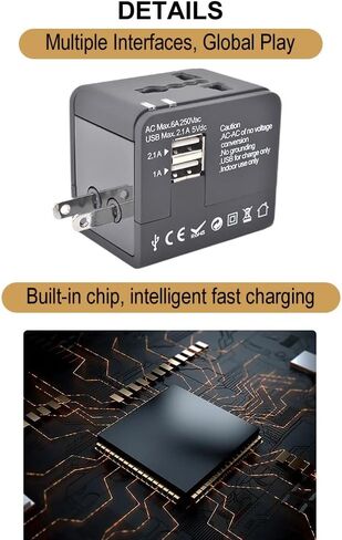 محول طاقة عالمي، محول قابس دولي مع منفذي USB PD 30 وات شحن سريع (1 USB 1 نوع C) الكل في واحد محول قابس تيار متردد عالمي لشاحن الحائط الدولي، للولايات المتحدة الأمريكية والاتحاد الأوروبي والمملكة المتحدة وأستراليا in Kuwait