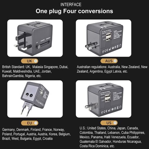 محول طاقة عالمي، محول قابس دولي مع منفذي USB PD 30 وات شحن سريع (1 USB 1 نوع C) الكل في واحد محول قابس تيار متردد عالمي لشاحن الحائط الدولي، للولايات المتحدة الأمريكية والاتحاد الأوروبي والمملكة المتحدة وأستراليا in Kuwait