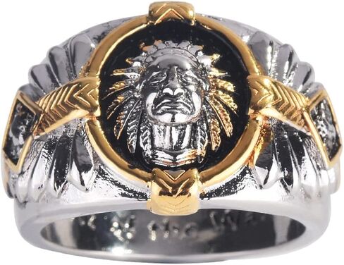 Indian Chief Ring, Native American Indian Chief Head Ring for Men, Viking Bull Animal Ring Indian Tribal Chief Jewelry, Viking Warrior Ring Hip Hop Buffalo Band Ring Punk Chief Ring for Boys in Saudi Arabia