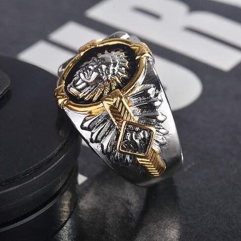 Indian Chief Ring, Native American Indian Chief Head Ring for Men, Viking Bull Animal Ring Indian Tribal Chief Jewelry, Viking Warrior Ring Hip Hop Buffalo Band Ring Punk Chief Ring for Boys in Saudi Arabia