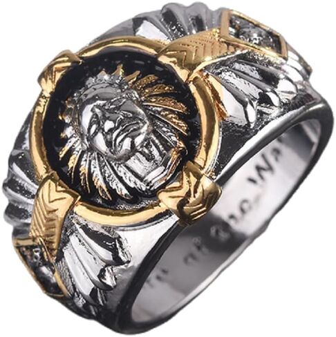 Indian Chief Ring, Native American Indian Chief Head Ring for Men, Viking Bull Animal Ring Indian Tribal Chief Jewelry, Viking Warrior Ring Hip Hop Buffalo Band Ring Punk Chief Ring for Boys in Saudi Arabia