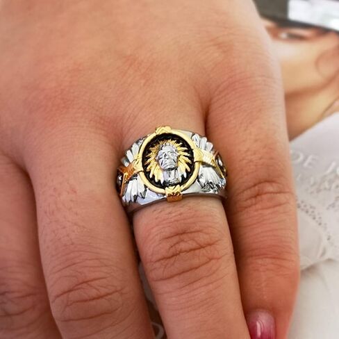 Indian Chief Ring, Native American Indian Chief Head Ring for Men, Viking Bull Animal Ring Indian Tribal Chief Jewelry, Viking Warrior Ring Hip Hop Buffalo Band Ring Punk Chief Ring for Boys in Saudi Arabia