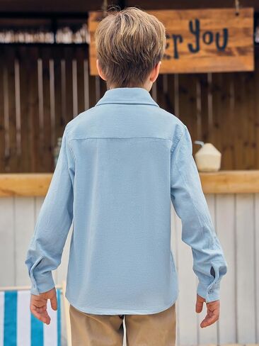 قميص Haloumoning للأولاد الكوبي Guayabera قميص أنيق للأطفال بأزرار سفلية وأكمام طويلة من عمر 5 إلى 14 عامًا in Kuwait