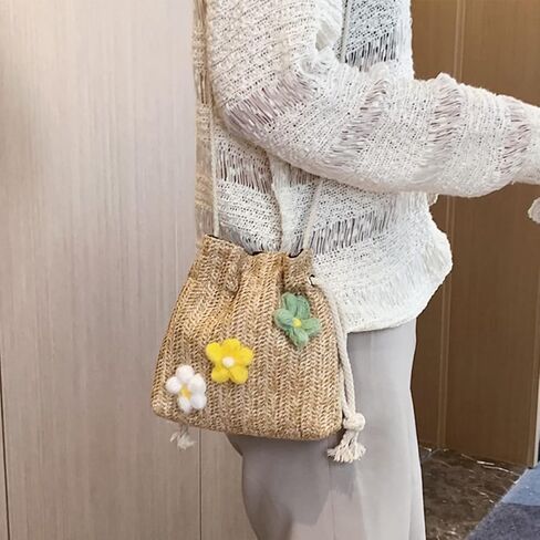 Womens Straw Bag Aesthetic Cute Woven Crossbody Buckets Totes Shoulder Bags Small Basket Beach Purse Straw Summer Handbag in Kuwait