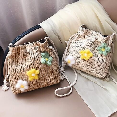 Womens Straw Bag Aesthetic Cute Woven Crossbody Buckets Totes Shoulder Bags Small Basket Beach Purse Straw Summer Handbag in Kuwait