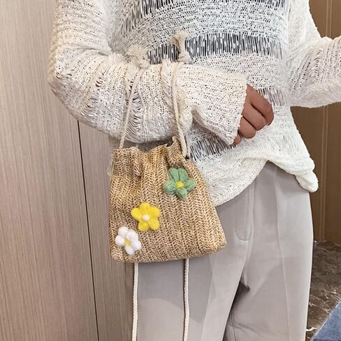 Womens Straw Bag Aesthetic Cute Woven Crossbody Buckets Totes Shoulder Bags Small Basket Beach Purse Straw Summer Handbag in Kuwait